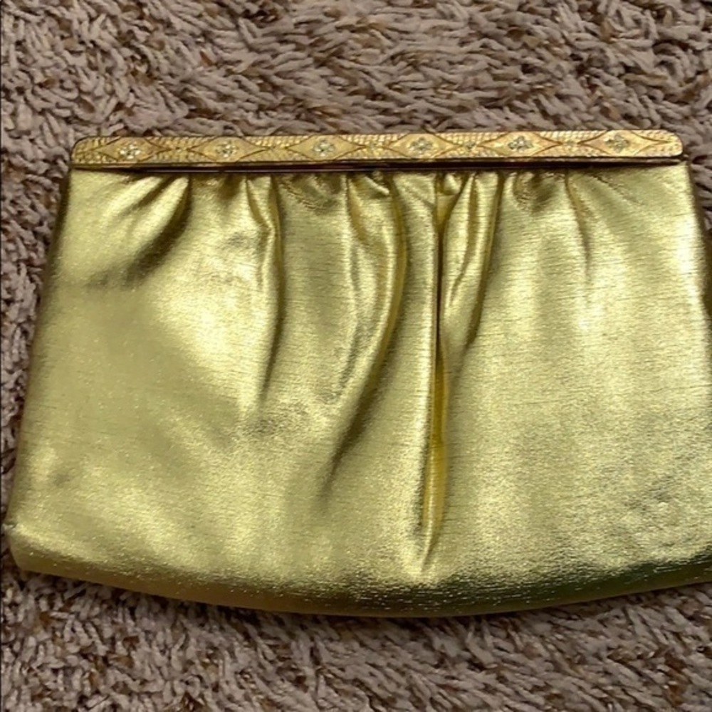 Vintage Andre Gold Lame frame Evening Clutch Bag